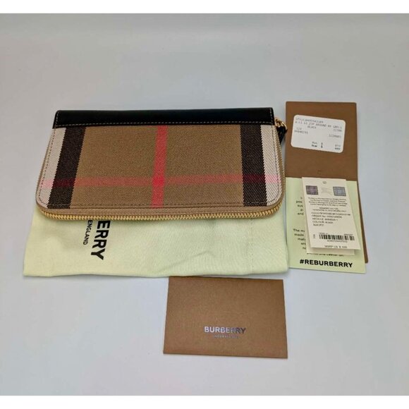 Burberry Check Zip Around Leather Wallet Black 8084029 - Picture 10 of 10